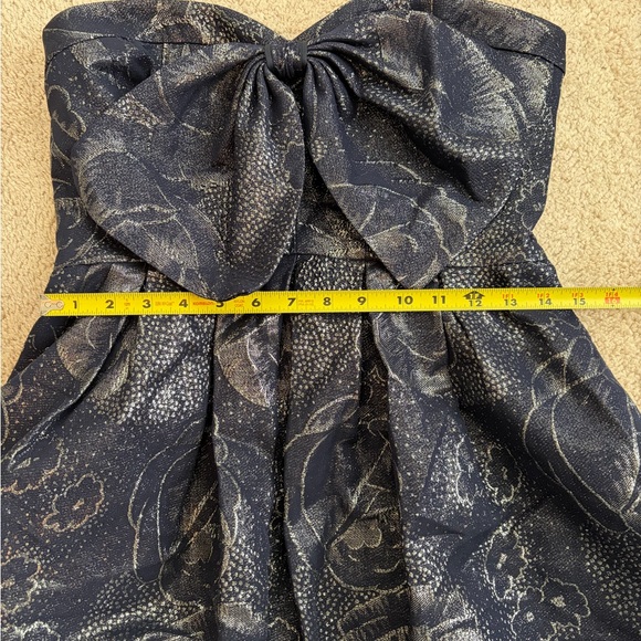 Rebecca Taylor Strapless Women's Mini Dress Navy Blue Floral Metallic Sz 10 Silk - Picture 14 of 14
